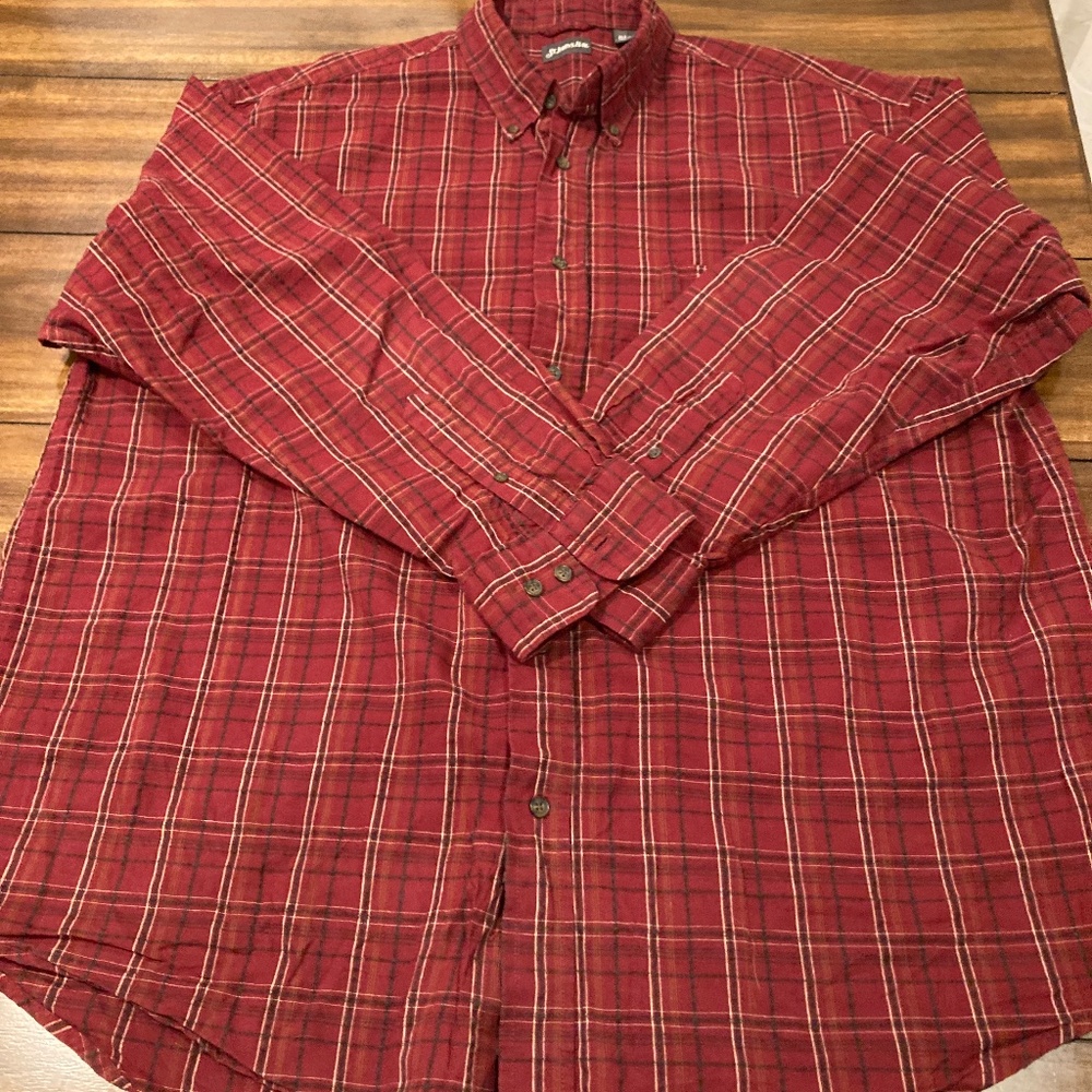 St. Johns Bay Button down Mens Shirt Crimson Plaid